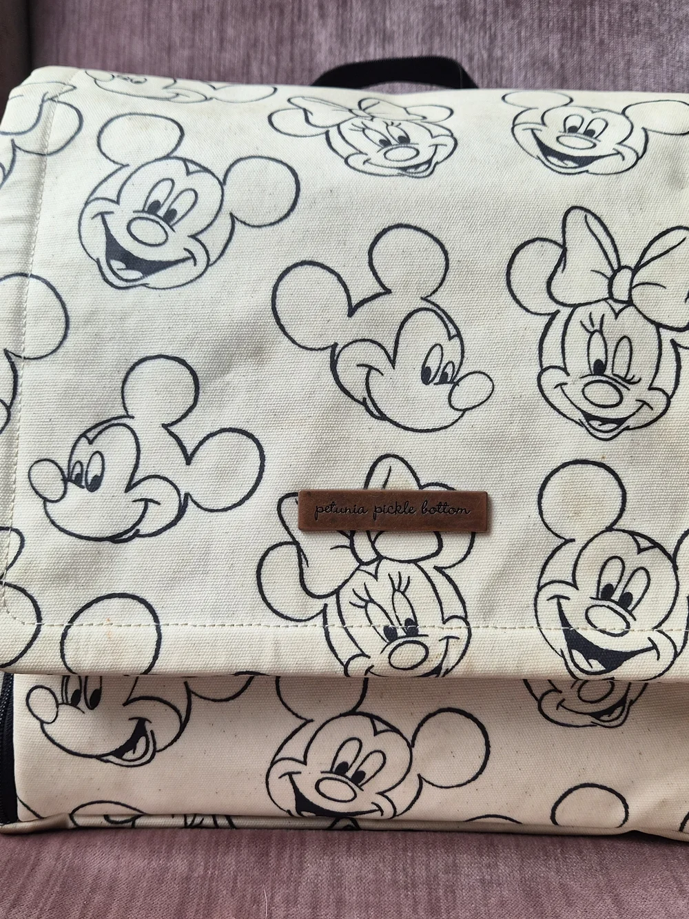 Petunia Pickle Bottom Disney Mickey Canvas Messenger Bag - Cream & Black